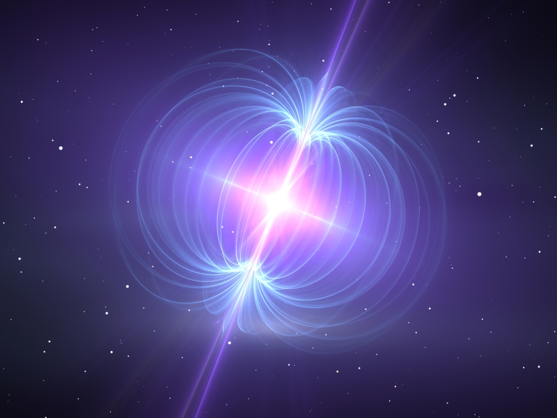Illustration of a magnetar with blue magnetic field lines